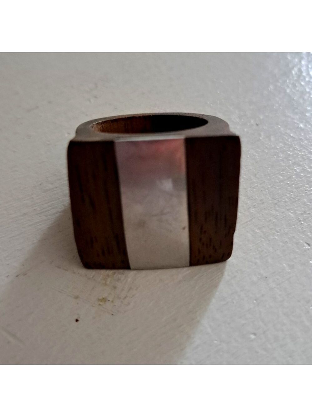 VTG WOOD metal artsy organic feel minimalist flat square top ring woodsy rustic